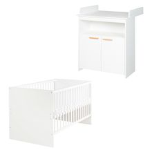 Sparset Kinderzimmer Anton mit Bett, Wickelkommode inkl. Wickelaufsatz - Weiß