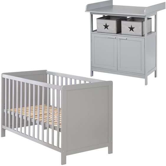 Roba Spar set children's room Hamburg with bed, changing unit & 2 canvas boxes - Taupe