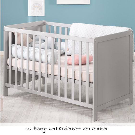 Roba Spar set children's room Hamburg with bed, changing unit & 2 canvas boxes - Taupe