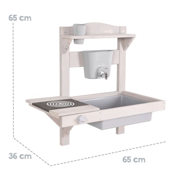 Roba Spiel- und Matschküche kompakt zum Hängen mit Spielwanne, Herdplatte, Wasserbehälter mit Wasserhahn inkl. Zubehör - Grau