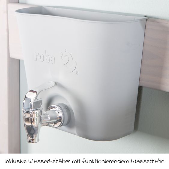 Roba Spiel- und Matschküche mit Spielwanne, 2 Herdplatten, Wasserbehälter mit Wasserhahn inkl. Zubehör - Grau