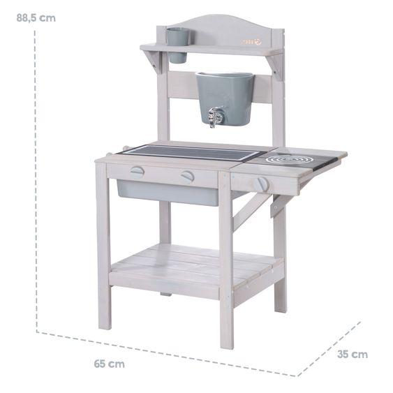 Roba Spiel- und Matschküche mit Spielwanne, 2 Herdplatten, Wasserbehälter mit Wasserhahn inkl. Zubehör - Grau