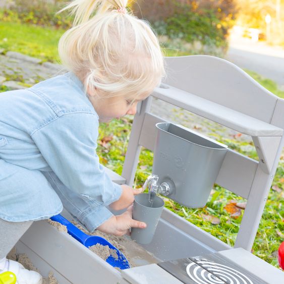 Roba Spiel- und Matschküche mit Spielwanne, 2 Herdplatten, Wasserbehälter mit Wasserhahn inkl. Zubehör - Grau