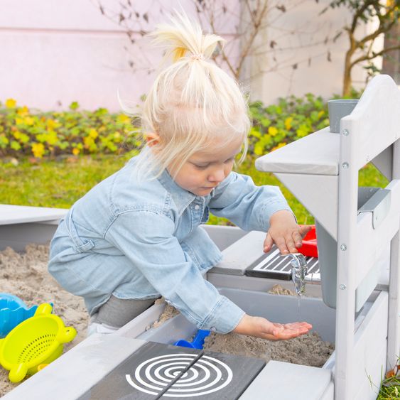 Roba Spiel- und Matschküche mit Spielwanne, 2 Herdplatten, Wasserbehälter mit Wasserhahn inkl. Zubehör - Grau