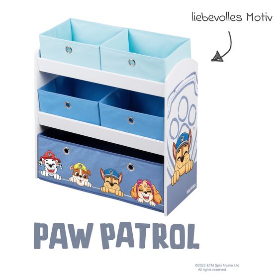 Roba Toy shelf incl. 5 fabric boxes - Paw Patrol - White Blue