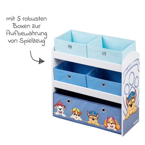 Roba Toy shelf incl. 5 fabric boxes - Paw Patrol - White Blue