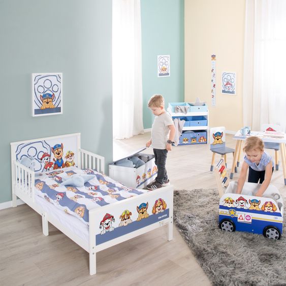 Roba Spielzeugtruhe mit aufklappbarer Sitzfläche und Dämpfungsbeschlag - Paw Patrol - Weiß Blau