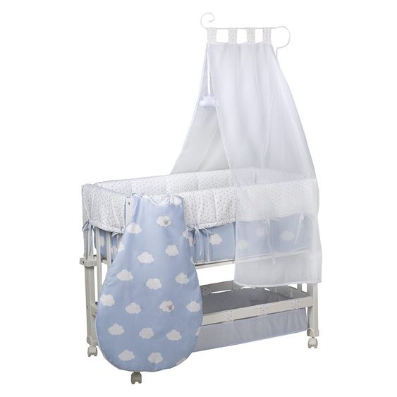 Roba Stubenbett 3 in 1 Babysitter Weiß inkl. Zubehör - Kleine Wolke - Blau