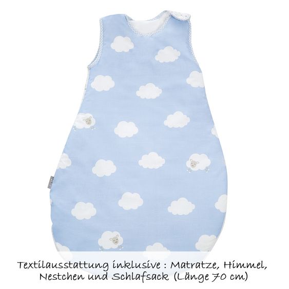 Roba Stubenbett 3 in 1 Babysitter Weiß inkl. Zubehör - Kleine Wolke - Blau