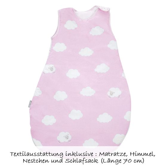 Roba Stubenbett 3 in 1 Babysitter Weiß inkl. Zubehör - Kleine Wolke - Rosa