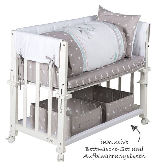 Roba Stubenbett 4 in 1 Babysitter Weiß inkl. Zubehör - Indibär - Grau
