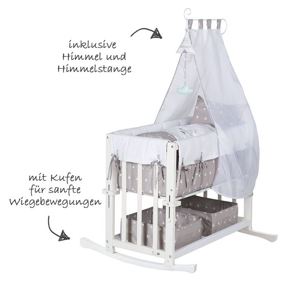 Roba Stubenbett 4 in 1 Babysitter Weiß inkl. Zubehör - Indibär - Grau