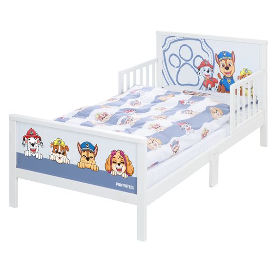 Roba Letto completo a tema per bambini con rete a doghe e lenzuola 70 x 140 cm - Paw Patrol - Bianco Blu