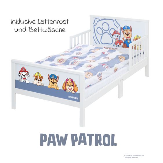 Roba Letto completo a tema per bambini con rete a doghe e lenzuola 70 x 140 cm - Paw Patrol - Bianco Blu