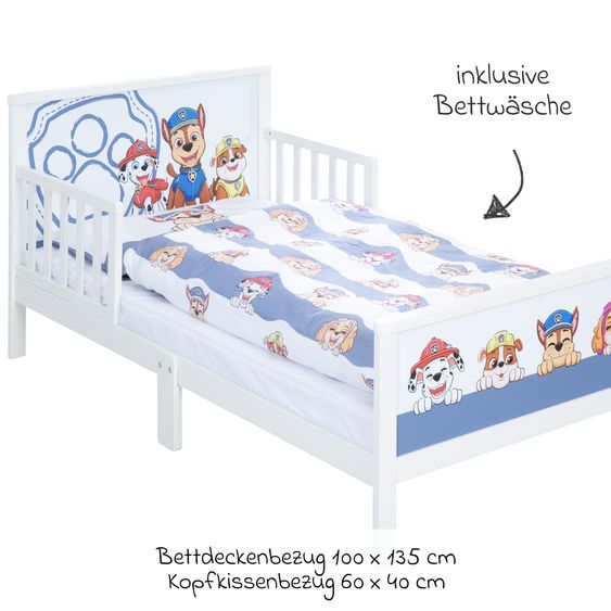 Roba Letto completo a tema per bambini con rete a doghe e lenzuola 70 x 140 cm - Paw Patrol - Bianco Blu