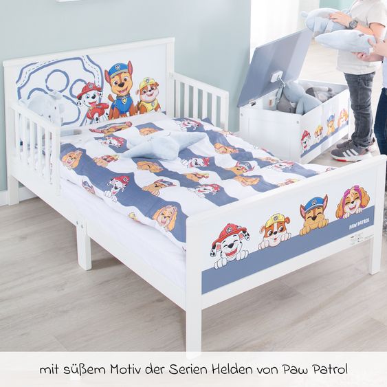 Roba Letto completo a tema per bambini con rete a doghe e lenzuola 70 x 140 cm - Paw Patrol - Bianco Blu