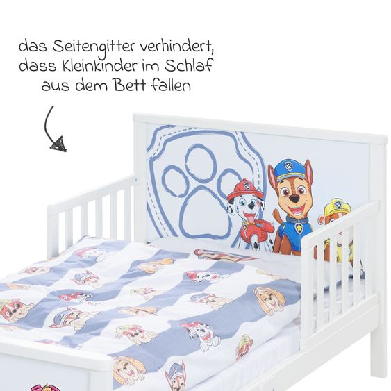 Roba Letto completo a tema per bambini con rete a doghe e lenzuola 70 x 140 cm - Paw Patrol - Bianco Blu