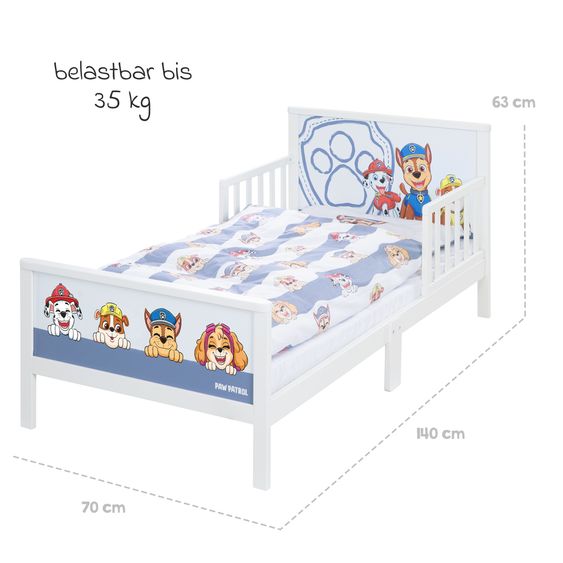 Roba Toddler-Themen-Komplettbett inkl. Lattenrost und Bettwäsche 70 x 140 cm - Paw Patrol - Weiß Blau