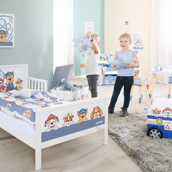 Roba Letto completo a tema per bambini con rete a doghe e lenzuola 70 x 140 cm - Paw Patrol - Bianco Blu