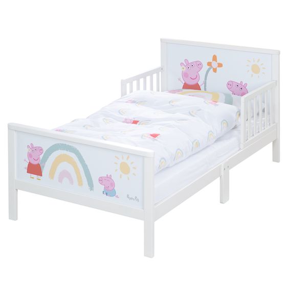 Roba Letto completo a tema per bambini con rete a doghe e lenzuola 70 x 140 cm - Peppa Pig - Bianco