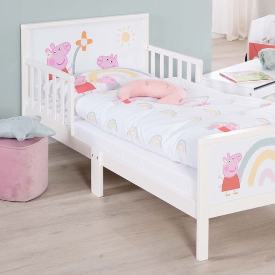 Roba Letto completo a tema per bambini con rete a doghe e lenzuola 70 x 140 cm - Peppa Pig - Bianco