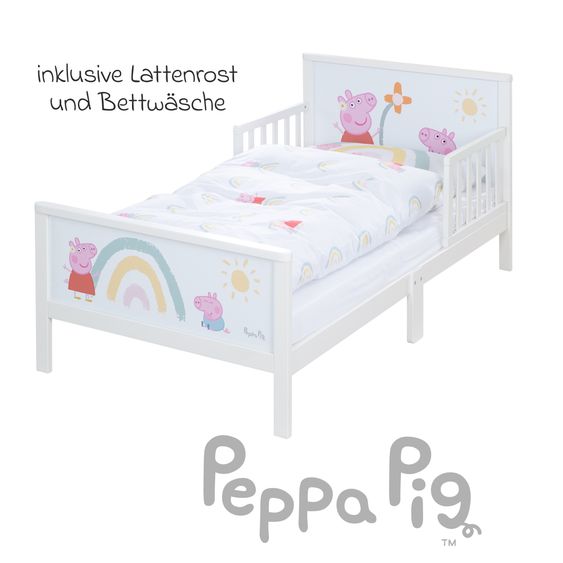 Roba Letto completo a tema per bambini con rete a doghe e lenzuola 70 x 140 cm - Peppa Pig - Bianco