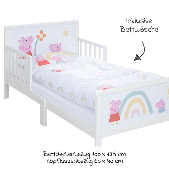 Roba Letto completo a tema per bambini con rete a doghe e lenzuola 70 x 140 cm - Peppa Pig - Bianco