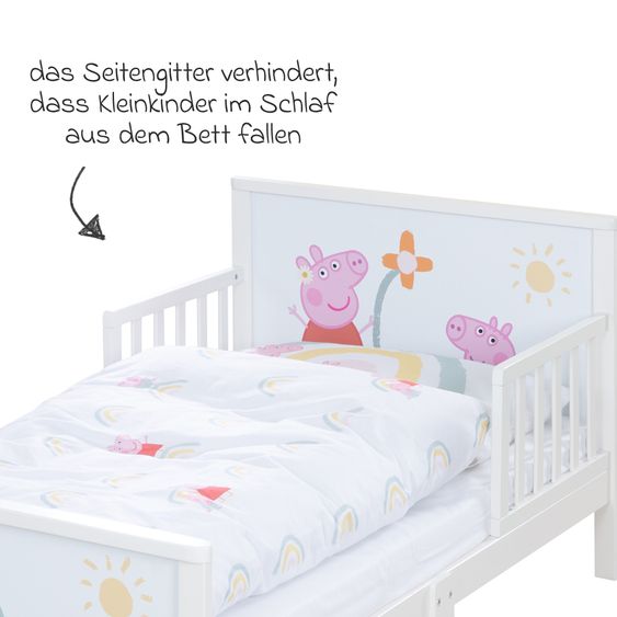 Roba Toddler-Themen-Komplettbett inkl. Lattenrost und Bettwäsche 70 x 140 cm - Peppa Pig - Weiß