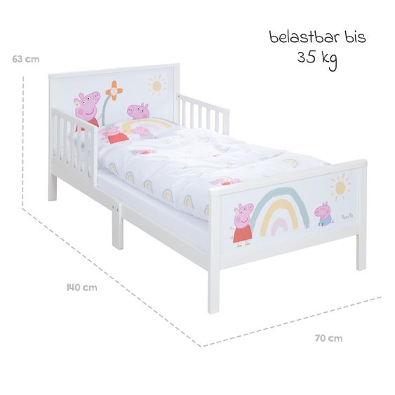 Roba Letto completo a tema per bambini con rete a doghe e lenzuola 70 x 140 cm - Peppa Pig - Bianco