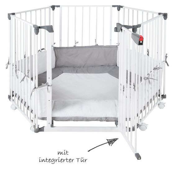 Roba Universal Schutz- und Laufgitter Weiß inkl. Einlage 123 x 123 cm - Dotty - Grau