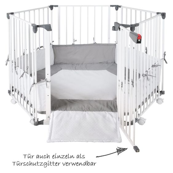 Roba Universal Schutz- und Laufgitter Weiß inkl. Einlage 123 x 123 cm - Dotty - Grau