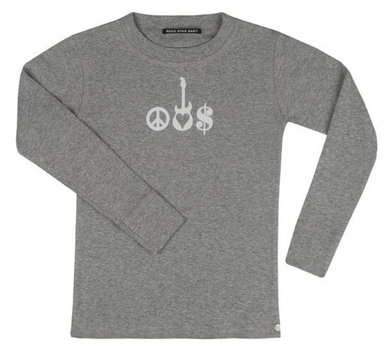 Rock Star Baby Langarmshirt Guitars & Peace - Grau - Gr. S