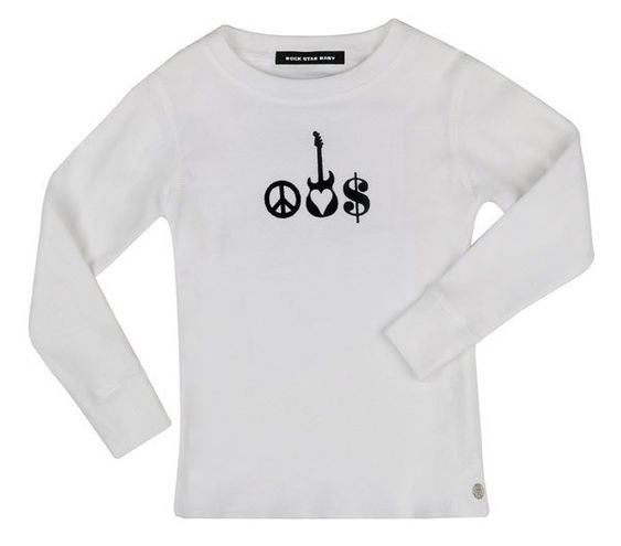 Rock Star Baby Langarmshirt Guitars & Peace - Weiß - Gr. S