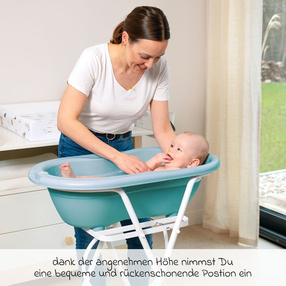 Rotho Babydesign 4-tlg. Badeset / Badestation Top - inkl. Badewanne + Wannenständer + Badeliege + Ablaufschlauch - Lagoon