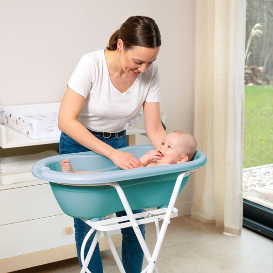 Rotho Babydesign 4-tlg. Badeset / Badestation Top - inkl. Badewanne + Wannenständer + Badeliege + Ablaufschlauch - Lagoon