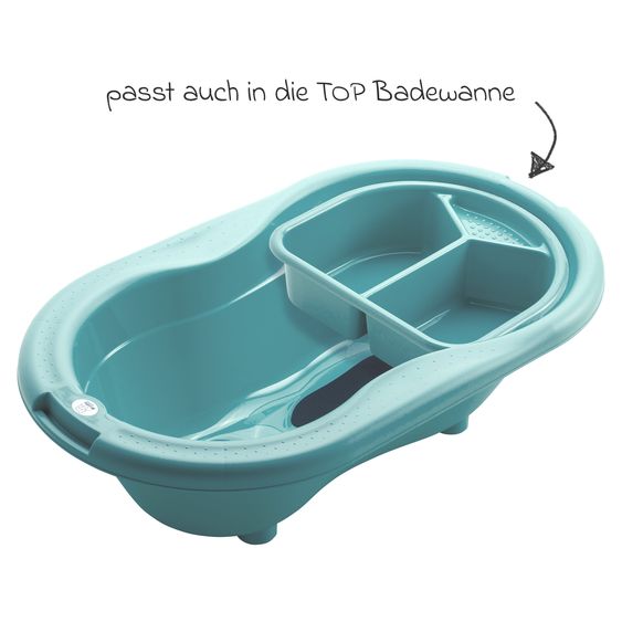 Rotho Babydesign 7-tlg. Badeset / Badestation Top - inkl. Badewanne + Wannenständer + Badeliege + Waschschüssel + Badethermometer + Ablaufschlauch + Windeleimer - Lagoon