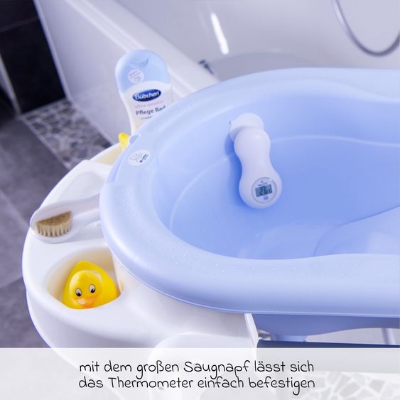 Rotho Babydesign 7-tlg. Badeset / Badestation Top - inkl. Badewanne + Wannenständer + Badeliege + Waschschüssel + Badethermometer + Ablaufschlauch + Windeleimer - Lagoon