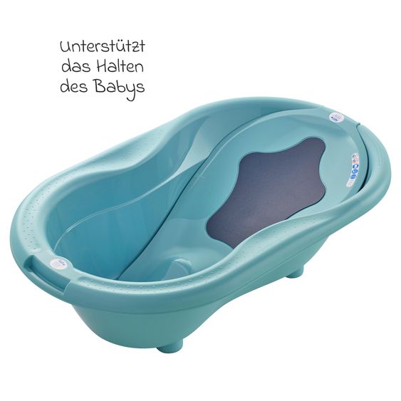 Rotho Babydesign 7-tlg. Badeset / Badestation Top - inkl. Badewanne + Wannenständer + Badeliege + Waschschüssel + Badethermometer + Ablaufschlauch + Windeleimer - Lagoon