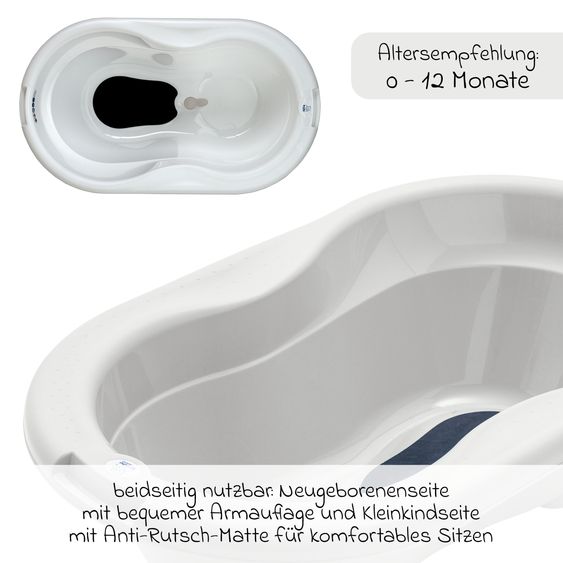 Rotho Babydesign Baby-Badewanne Tilo - mit Anti-Rutschmatte - Mistletoe White