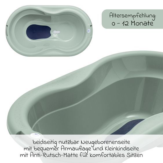 Rotho Babydesign Baby-Badewanne Tilo - mit Anti-Rutschmatte - Sage Green