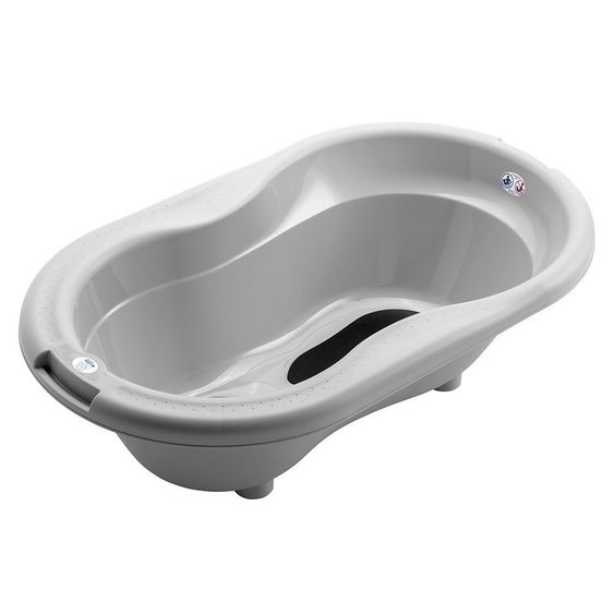 Rotho Babydesign Baby-Badewanne Top mit Anti-Rutschmatte - Silber Grau