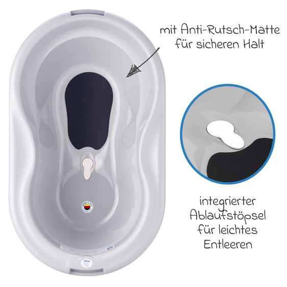 Rotho Babydesign Baby-Badewanne Top - mit Anti-Rutschmatte - Stone Grey