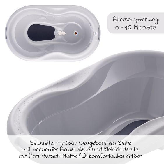 Rotho Babydesign Baby-Badewanne Top - mit Anti-Rutschmatte - Stone Grey