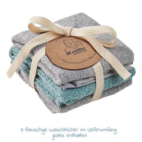 Rotho Babydesign Badestation TOP + Gratis Waschtücher 3er Pack - Lagoon Stone Grey