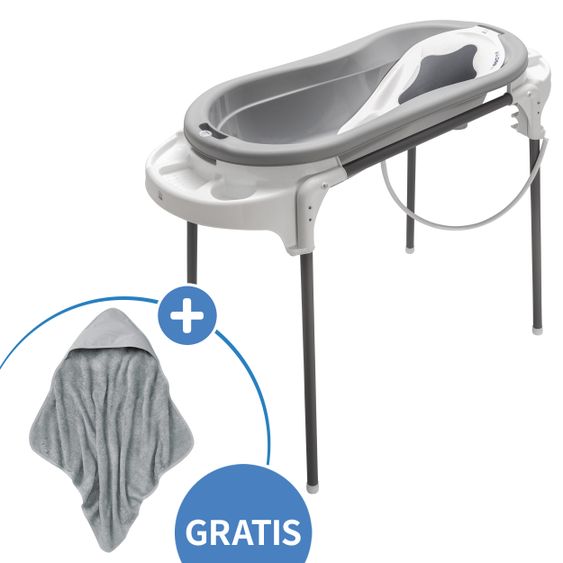 Rotho Babydesign Badestation TOP Xtra + Gratis Kapuzenhandtuch - Stone Grey