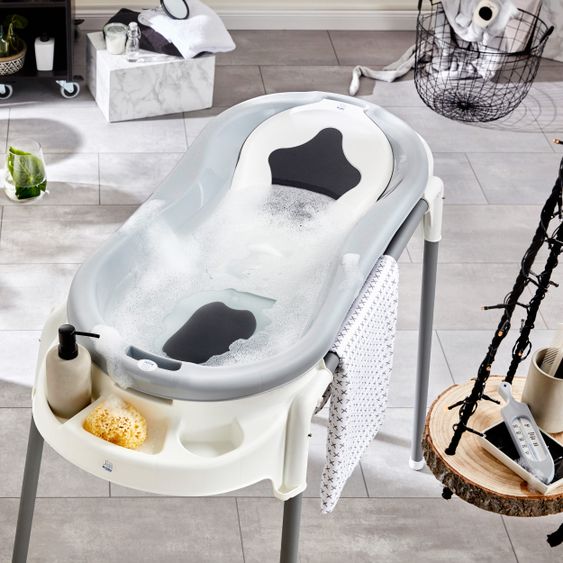 Rotho Babydesign Badestation TOP Xtra + Gratis Kapuzenhandtuch - Stone Grey