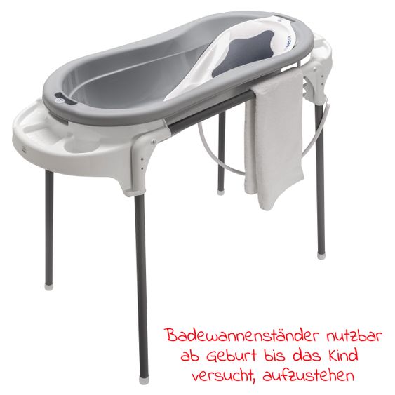 Rotho Babydesign Badestation TOP Xtra + Gratis Kapuzenhandtuch - Stone Grey