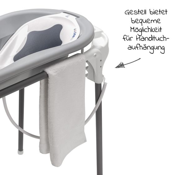 Rotho Babydesign Badestation TOP Xtra + Gratis Kapuzenhandtuch - Stone Grey