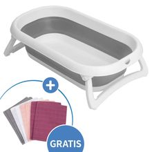 Faltbare Baby-Badewanne Bath 2 Go + Gratis Mull-Waschhandschuh 8er Pack - Orchidee / Puder