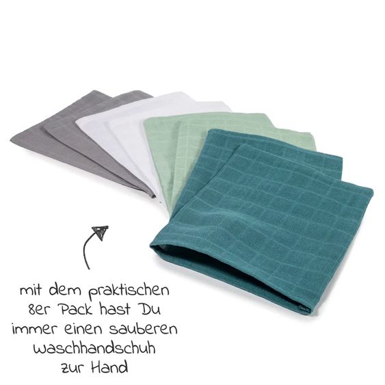 Rotho Babydesign Faltbare Baby-Badewanne Bath 2 Go + Gratis Mull-Waschhandschuh 8er Pack - Patina / Mint